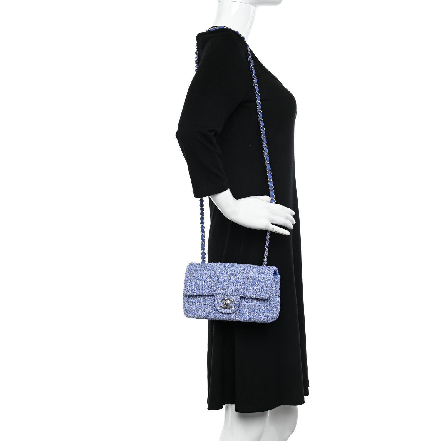 Chanel Tweed Quilted Mini Rectangular Flap Blue White 2 of 12
