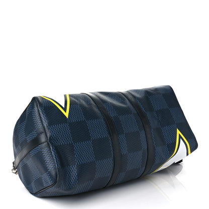Louis Vuitton Damier Cobalt Latitude America's Cup Keepall Bandouliere 55 Yellow 3 of 7