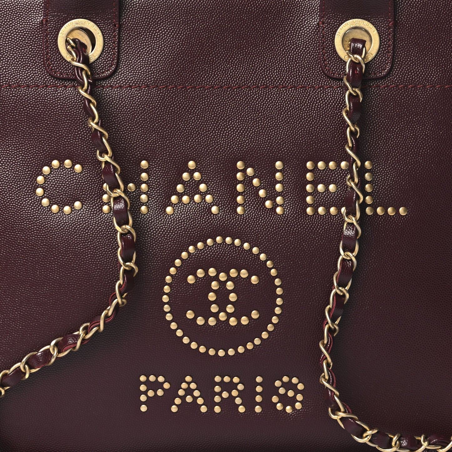 Caviar Small Studded Deauville Tote Burgundy