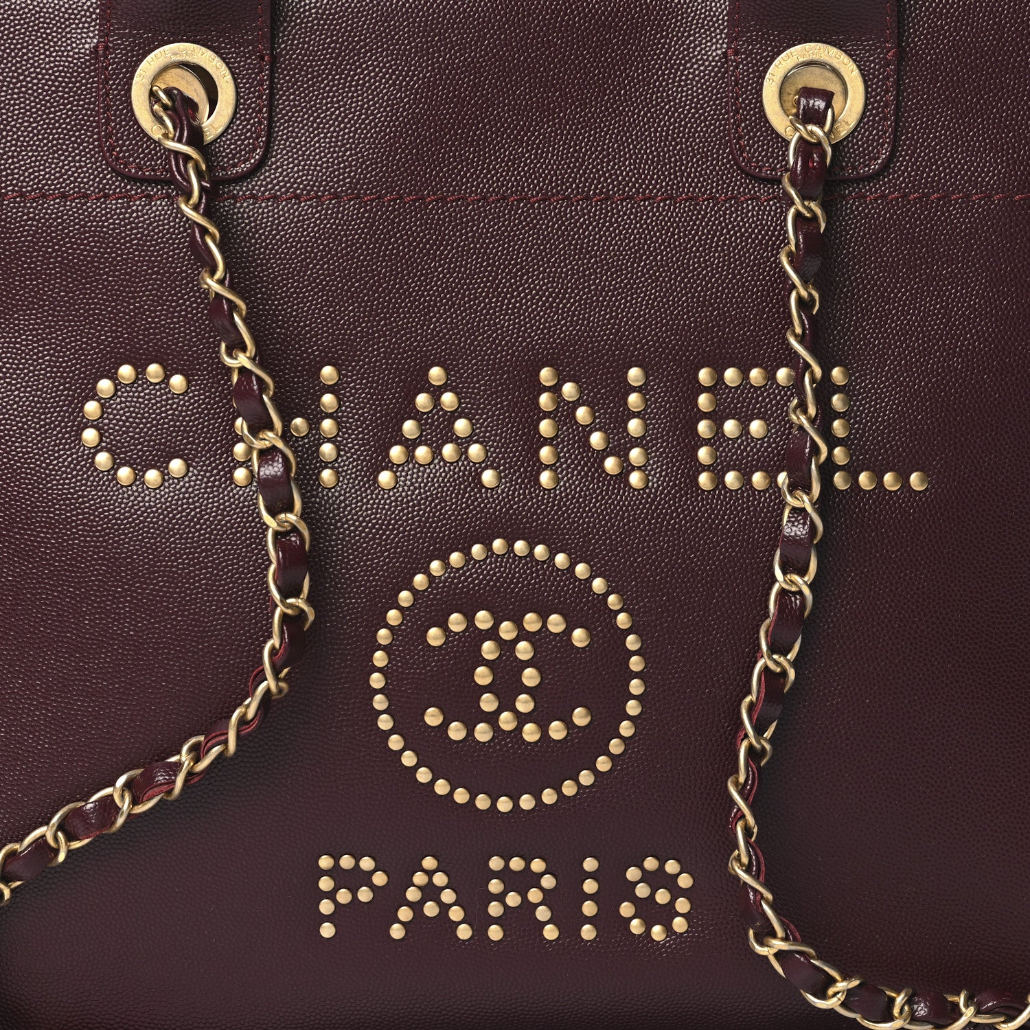 Chanel Caviar Small Studded Deauville Tote Burgundy 8 of 10