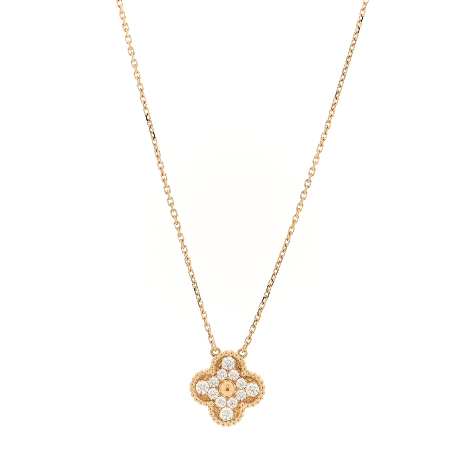18K Yellow Gold Diamond Vintage Alhambra Pendant Necklace
