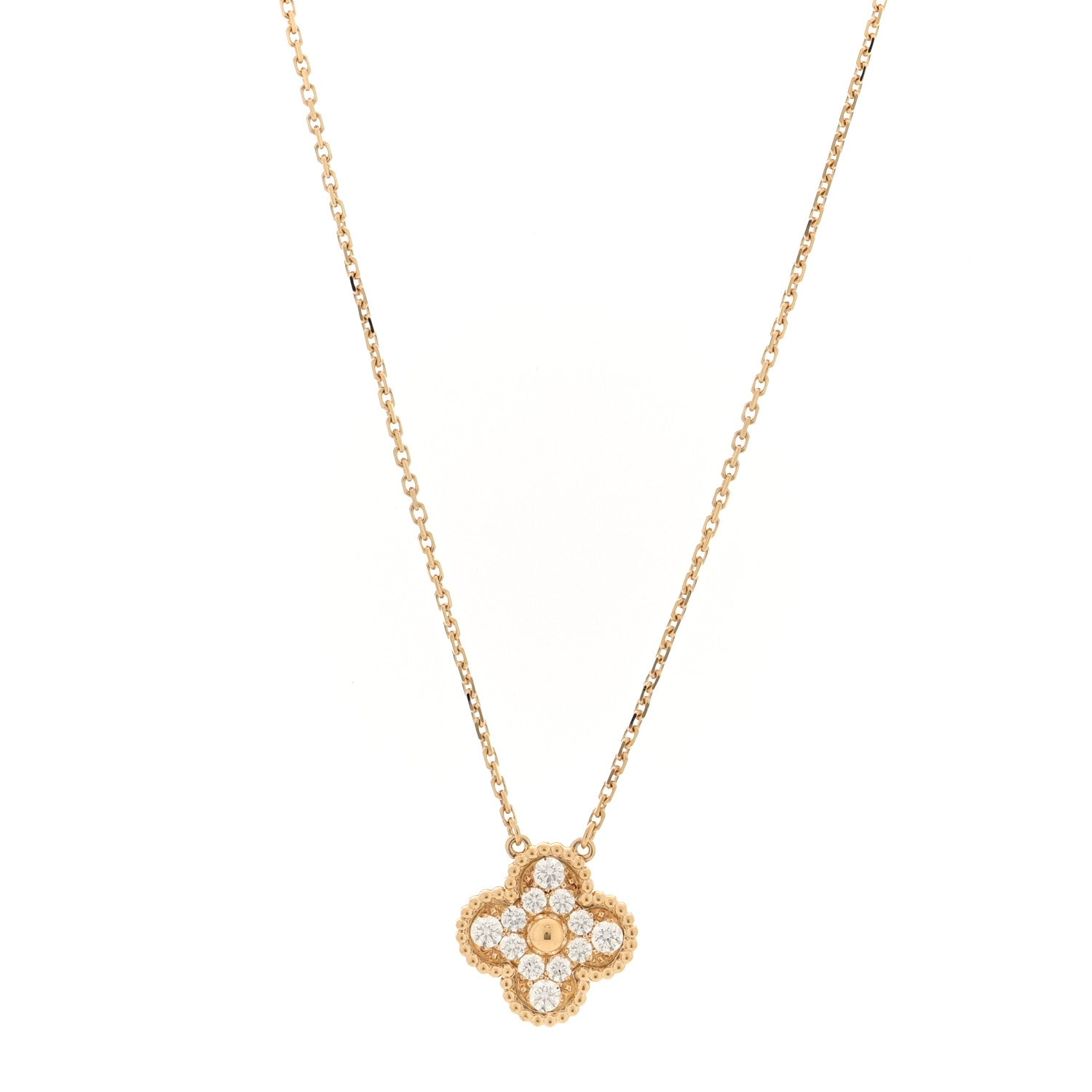 Van Cleef & Arpels 18K Yellow Gold Diamond Vintage Alhambra Pendant Necklace 1 of 4