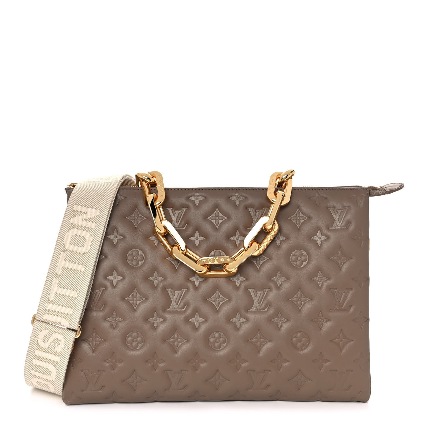 Lambskin Embossed Monogram Coussin MM Taupe