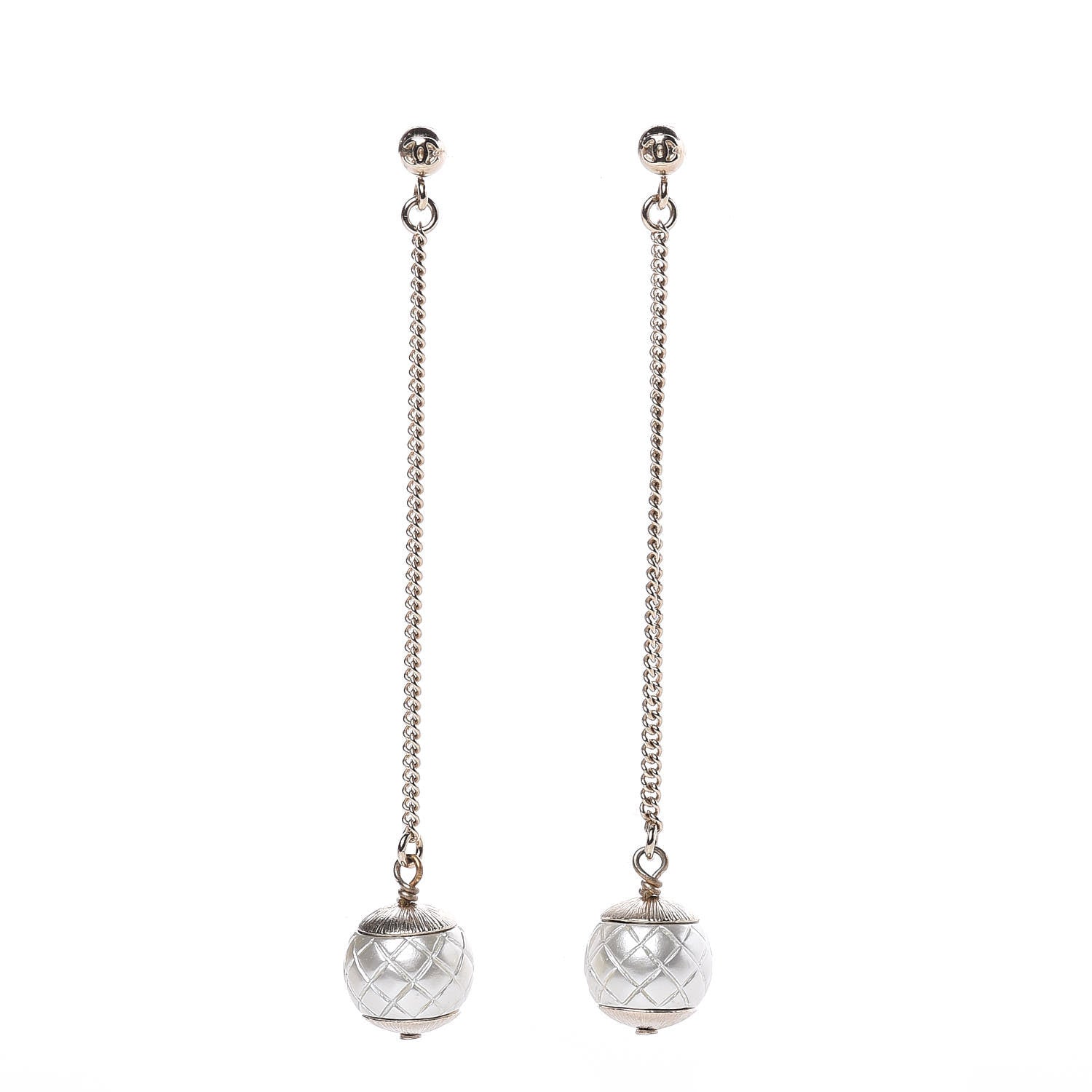 Chanel Metal Pearl Quilted CC Drop Earrings Gold 1 of 4