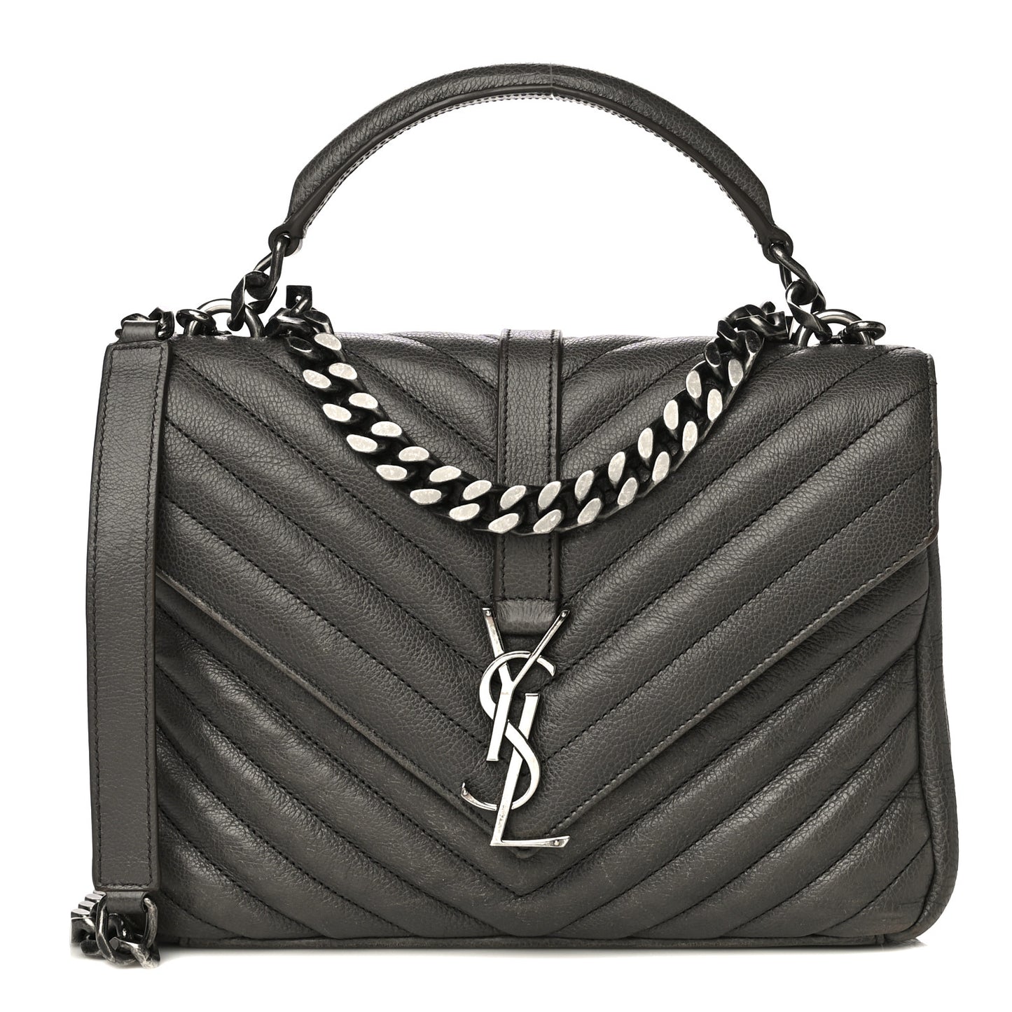 Grained Calfskin Matelasse Chevron Monogram Medium College Bag Grey