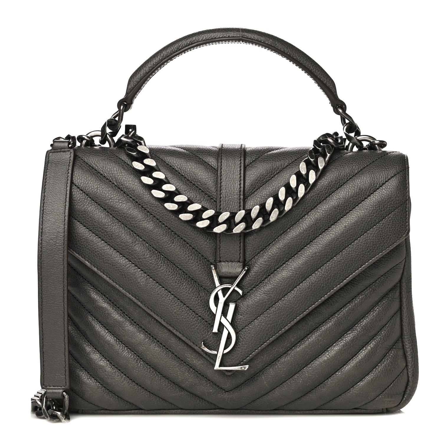 Saint Laurent Grained Calfskin Matelasse Chevron Monogram Medium College Bag Grey 1 of 18