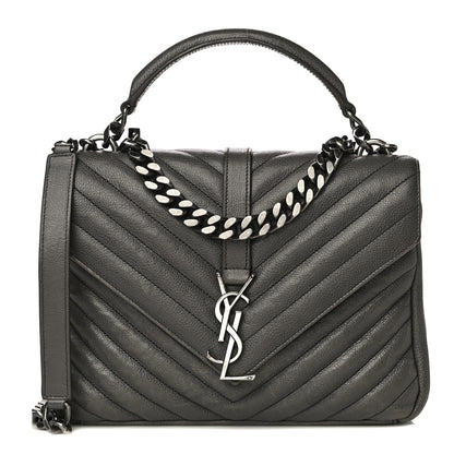 Saint Laurent Grained Calfskin Matelasse Chevron Monogram Medium College Bag Grey 1 of 18