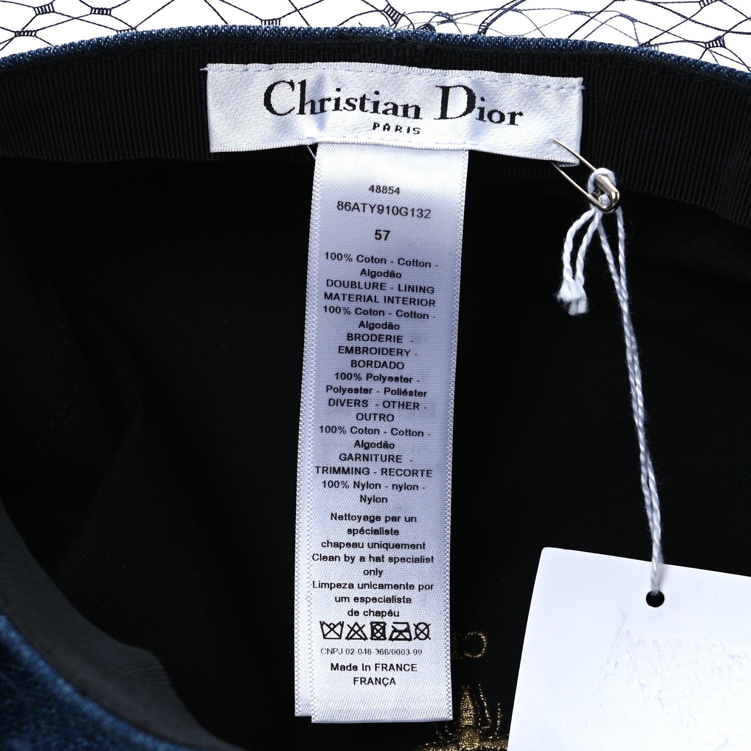 Christian Dior Cotton Denim Arty Beret Cap With Veil 57 Blue 8 of 9