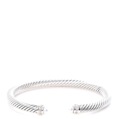 David Yurman Sterling Silver Diamond Pearl 5mm Cable Classics Bracelet 1 of 5