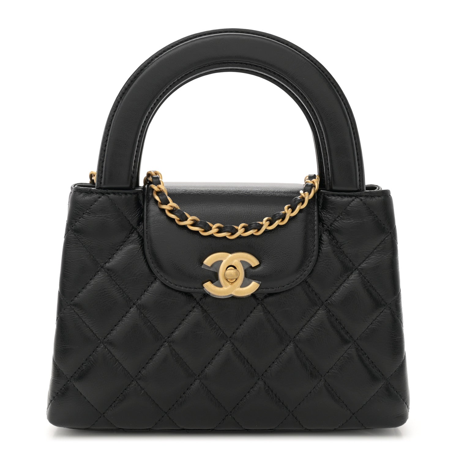 Chanel Shiny Aged Calfskin Quilted Nano Kelly Shopper Black 1 of 11