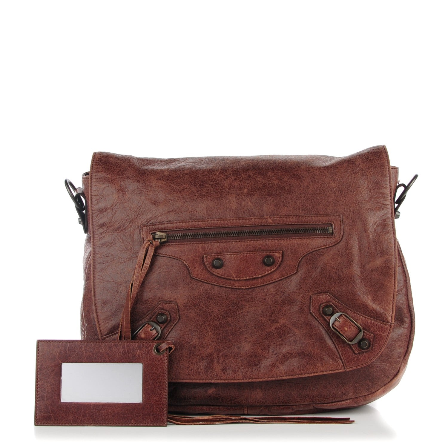 Balenciaga Agneau Classic Hardware Folk Messenger Castagna 1 of 7