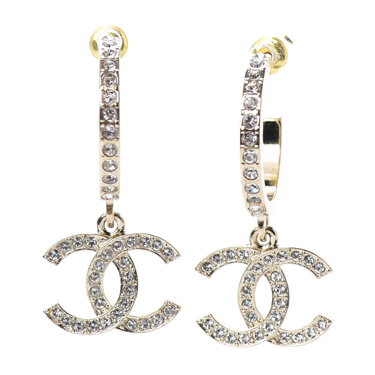 Chanel Crystal Lock Symbols CC Hoop Drop Earrings Gold 1 of 4