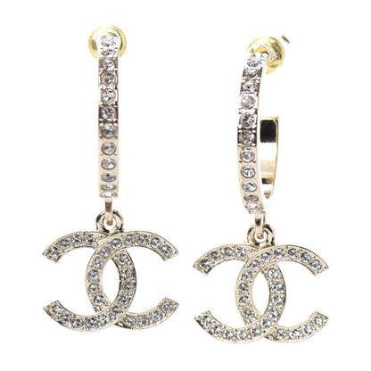 Chanel Crystal Lock Symbols CC Hoop Drop Earrings Gold 1 of 4