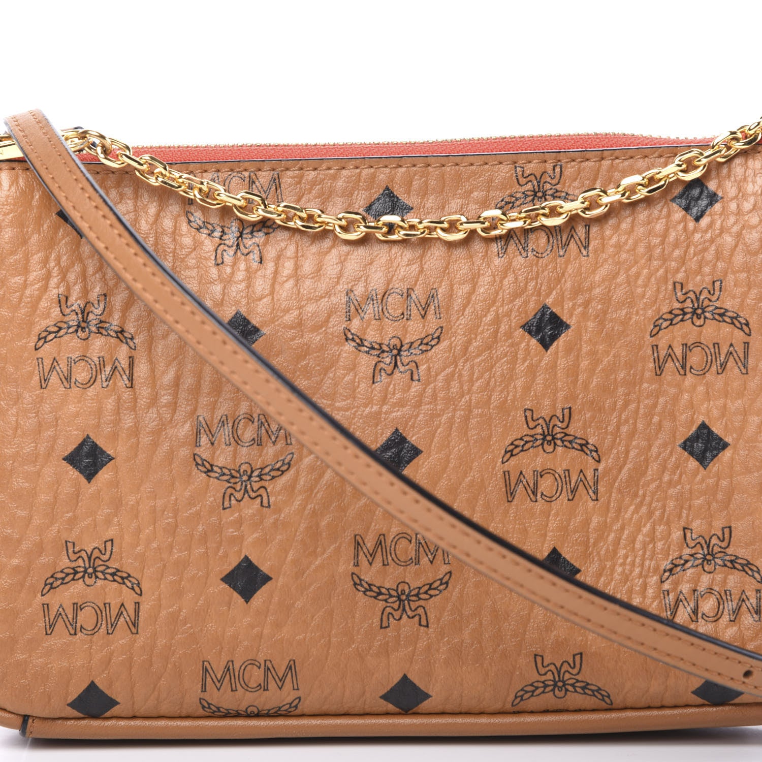 MCM Visetos Medium Millie Chain Crossbody Bag Cognac 7 of 9