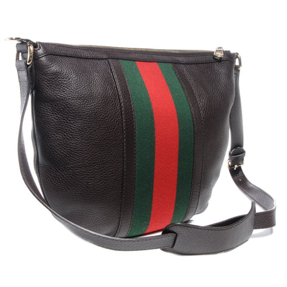 Gucci Pebbled Calfskin Vintage Web Medium Half Moon Hobo Dark Brown 3 of 10