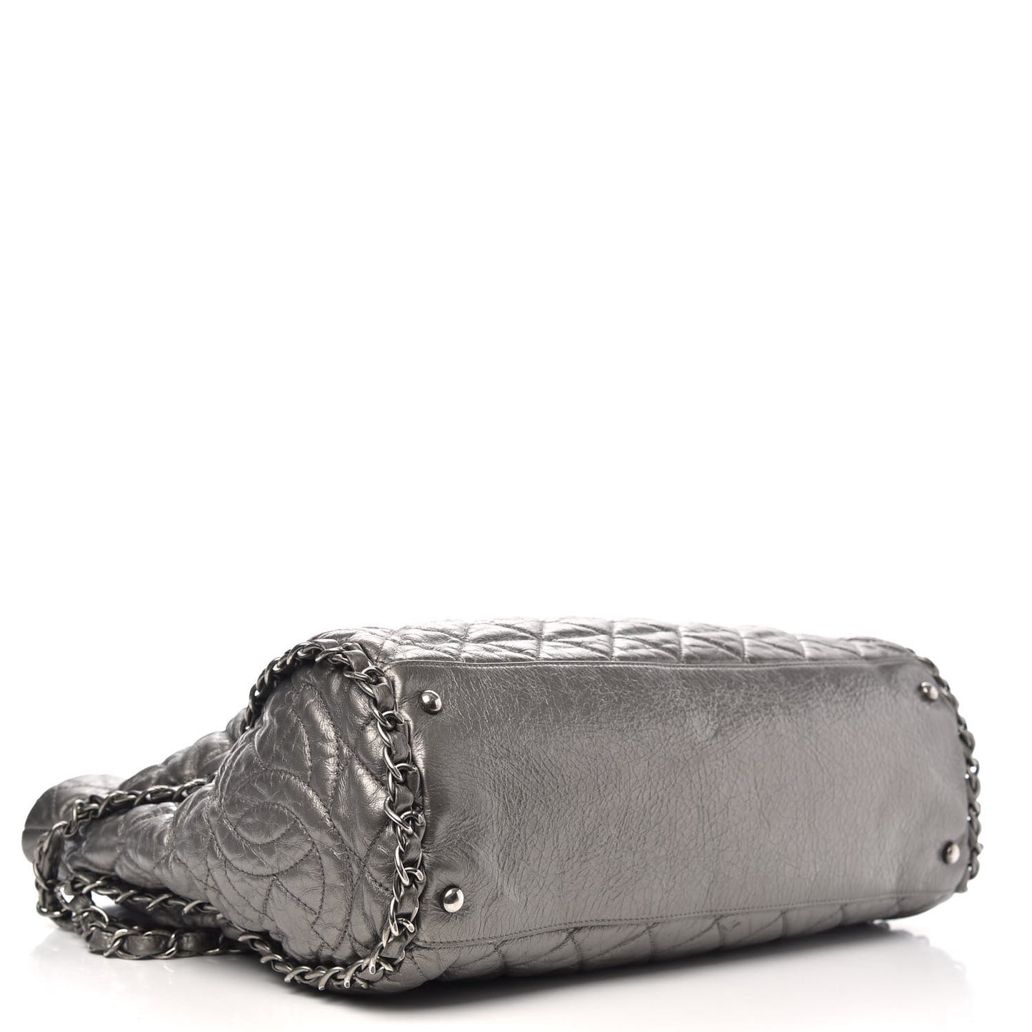 Metallic Calfskin Quilted Large Chain Me Hobo Silver