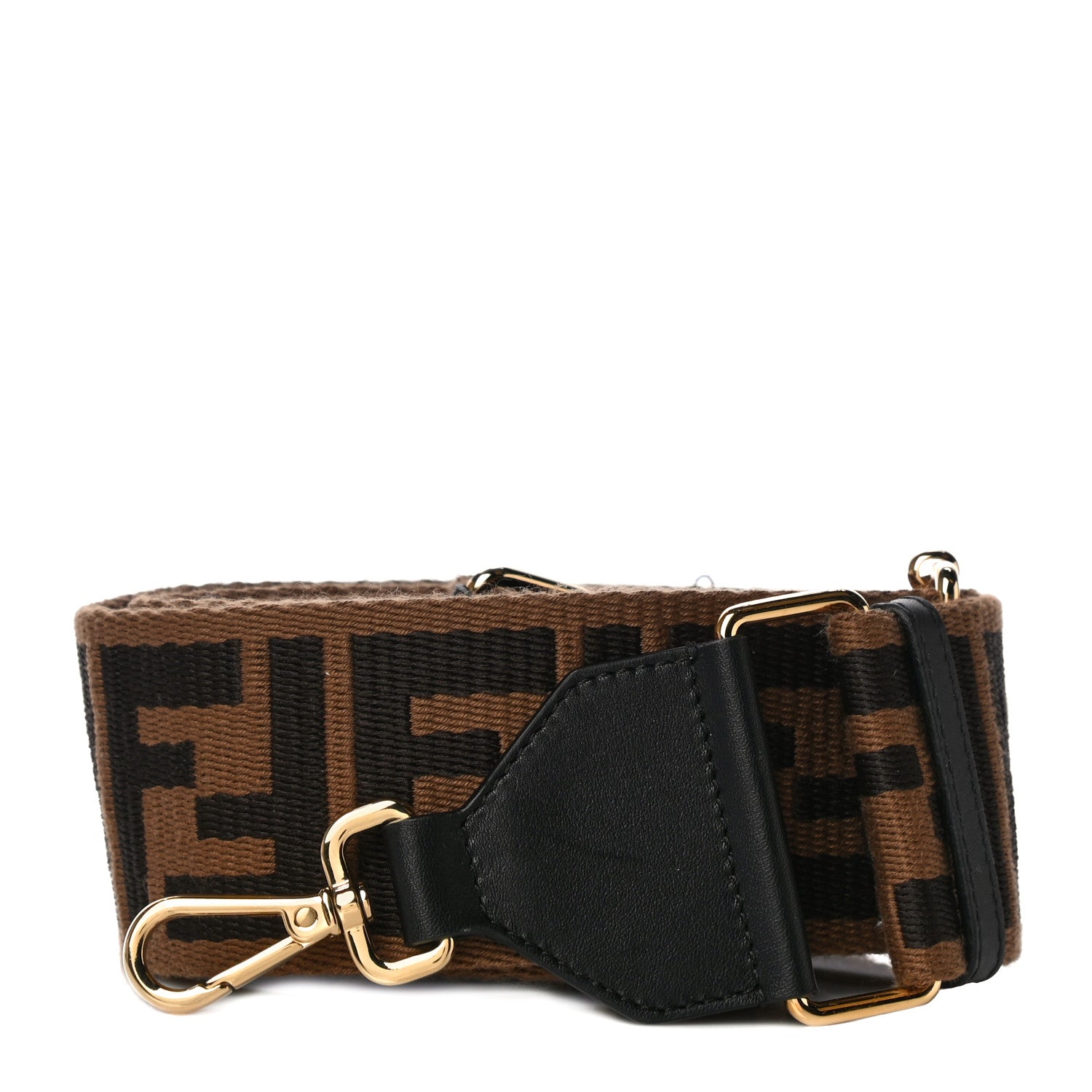 Fendi Ribbon Vitello Seta FF 1974 Adjustable Strap You Fango Marrone Black 1 of 7
