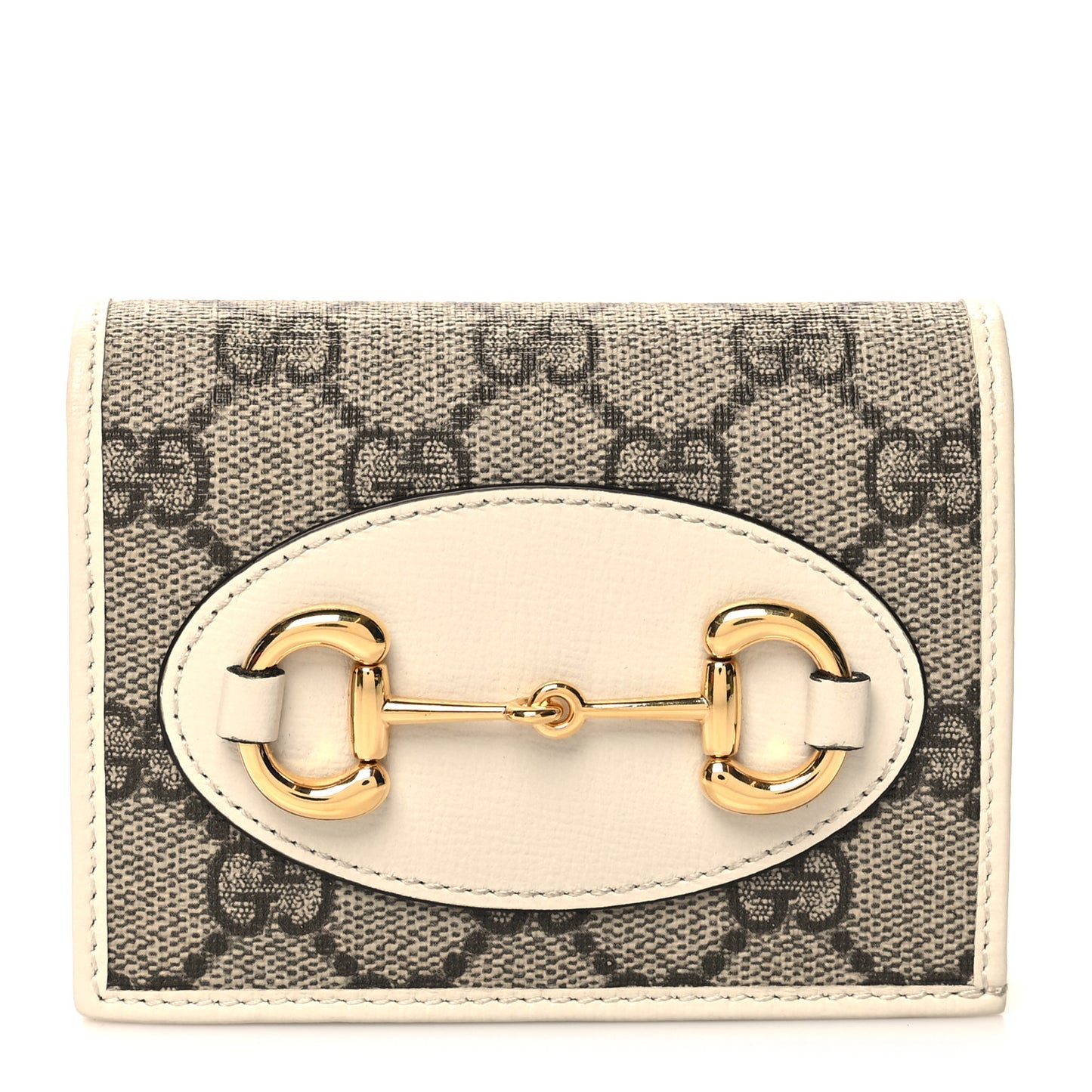 GG Supreme Monogram Azalea Calfskin Horsebit 1955 Card Case Wallet Beige Ebony Mystic White