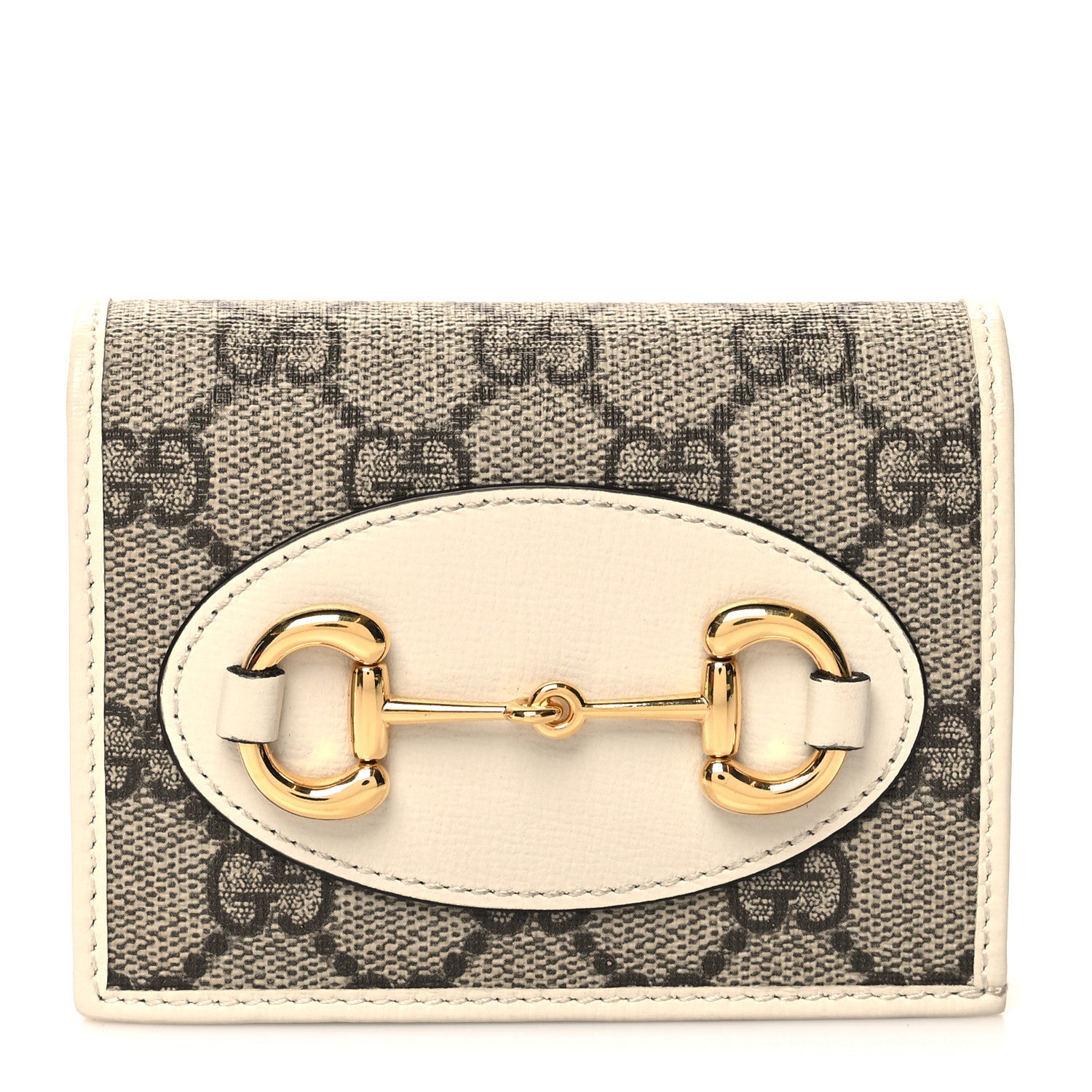 Gucci GG Supreme Monogram Azalea Calfskin Horsebit 1955 Card Case Wallet Beige Ebony Mystic White 1 of 9