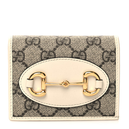 Gucci GG Supreme Monogram Azalea Calfskin Horsebit 1955 Card Case Wallet Beige Ebony Mystic White 1 of 9