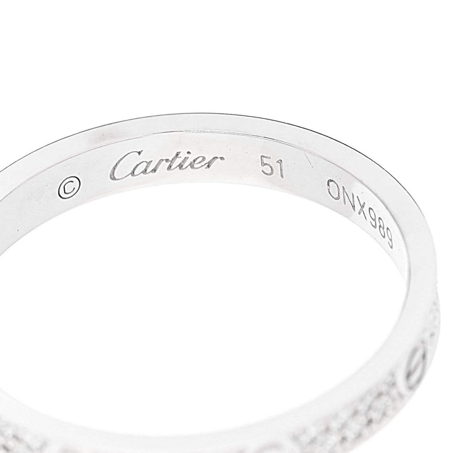 18K White Gold Diamond 2.6mm LOVE Paved Band Ring 51 5.75