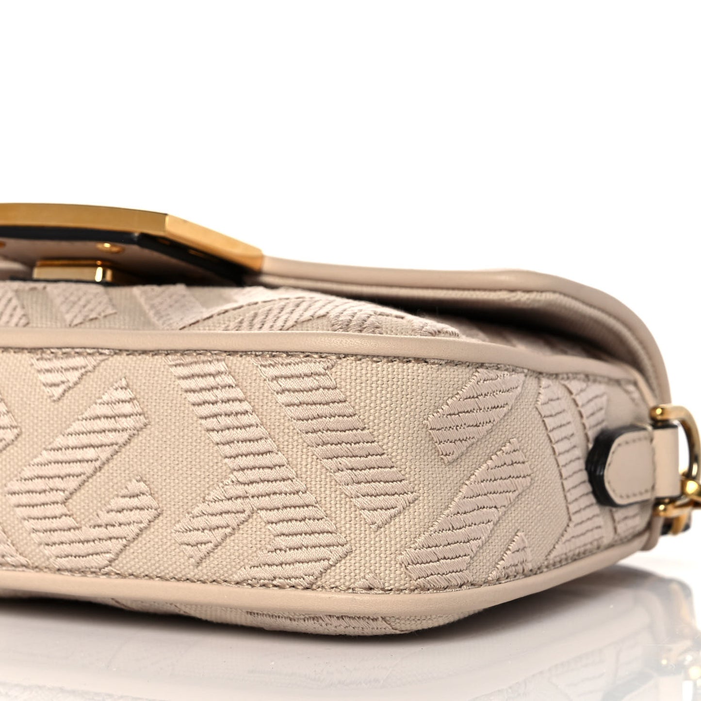 Canvas Vitello King Bi-Color Strap FF Embroidered Mini Baguette Poudre