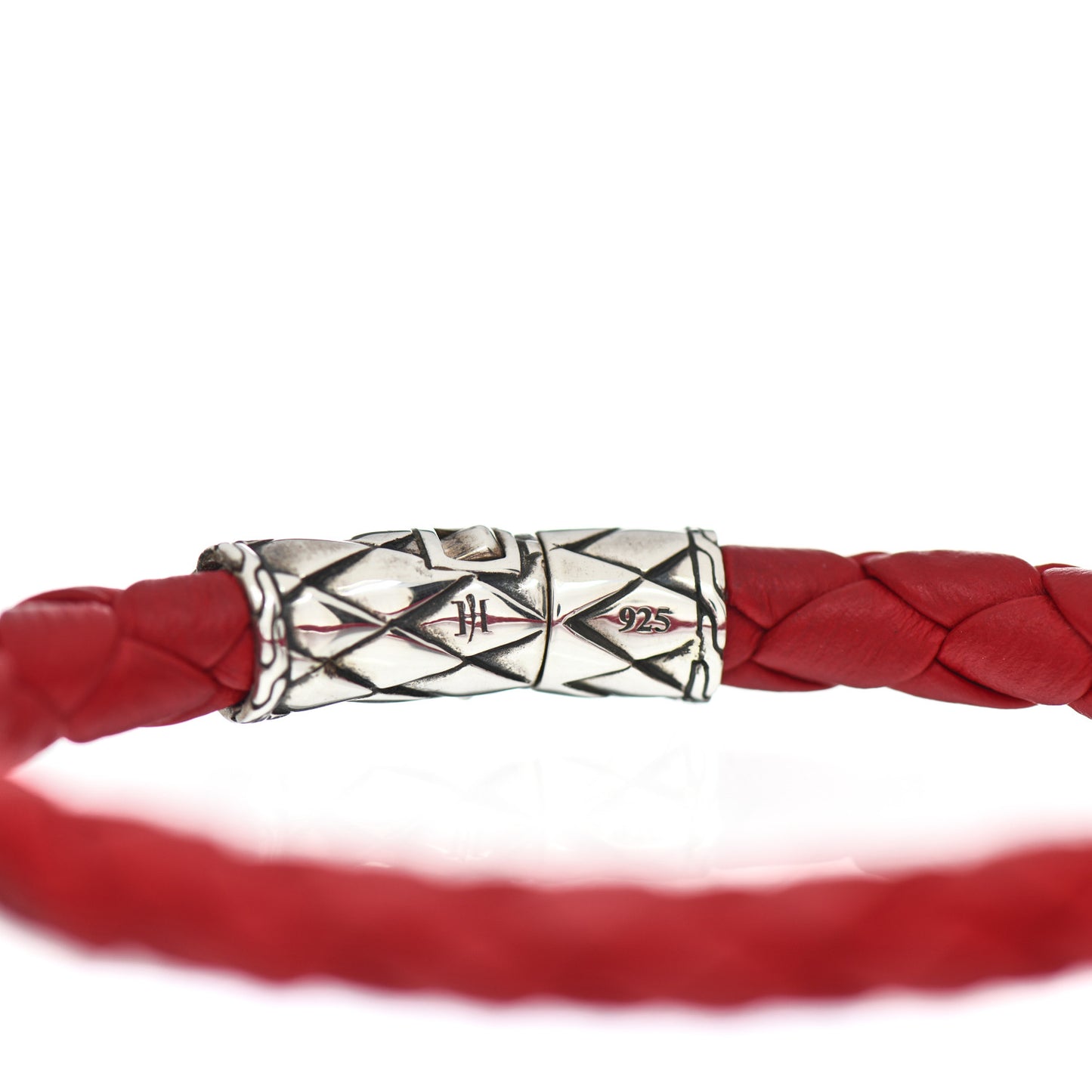 Sterling Silver Leather Braided Kali Bracelet Red