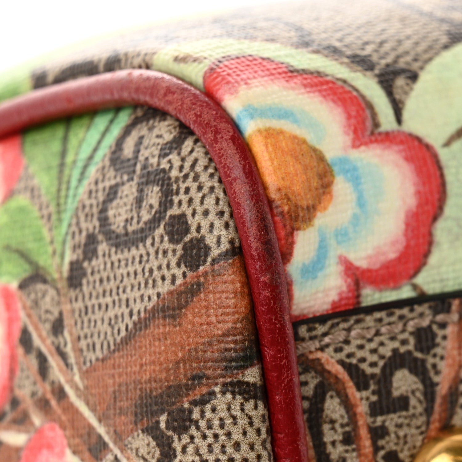 Gucci GG Supreme Monogram Tian Small Boston Beige Multicolor Red 13 of 15