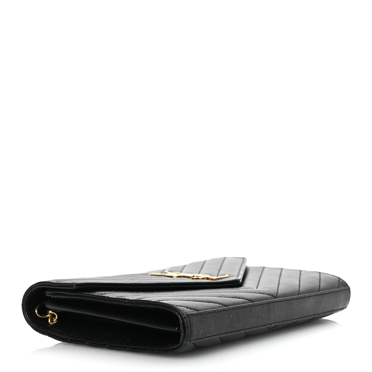 Saint Laurent Grain De Poudre Matelasse Chevron Monogram Chain Wallet Black 4 of 19