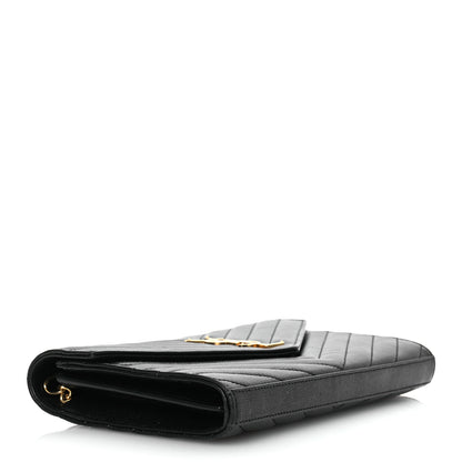 Saint Laurent Grain De Poudre Matelasse Chevron Monogram Chain Wallet Black 4 of 19