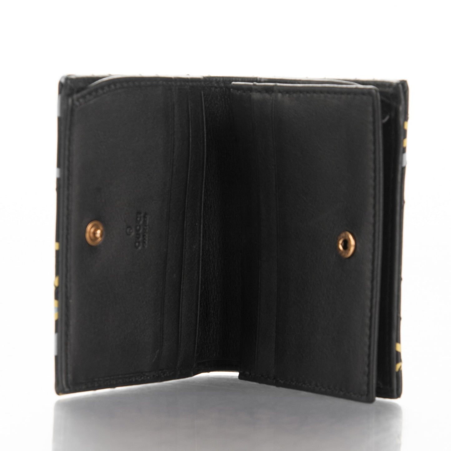 Calfskin Matelasse GucciGhost GG Marmont Card Case Wallet Black New Acquamarine