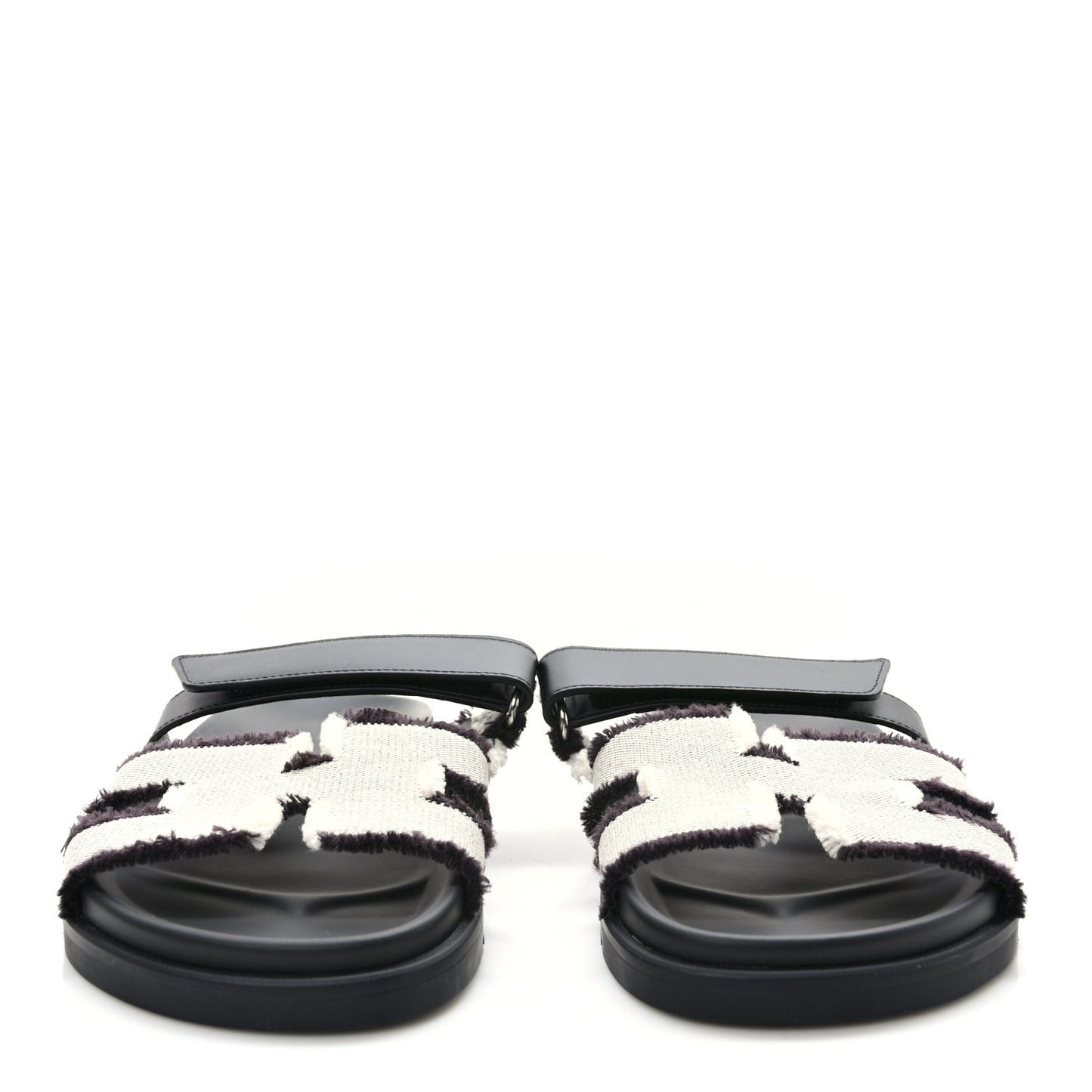 Techno Fringed H Canvas Caflskin Womens Chypre Sandals 40 Prunoir Black