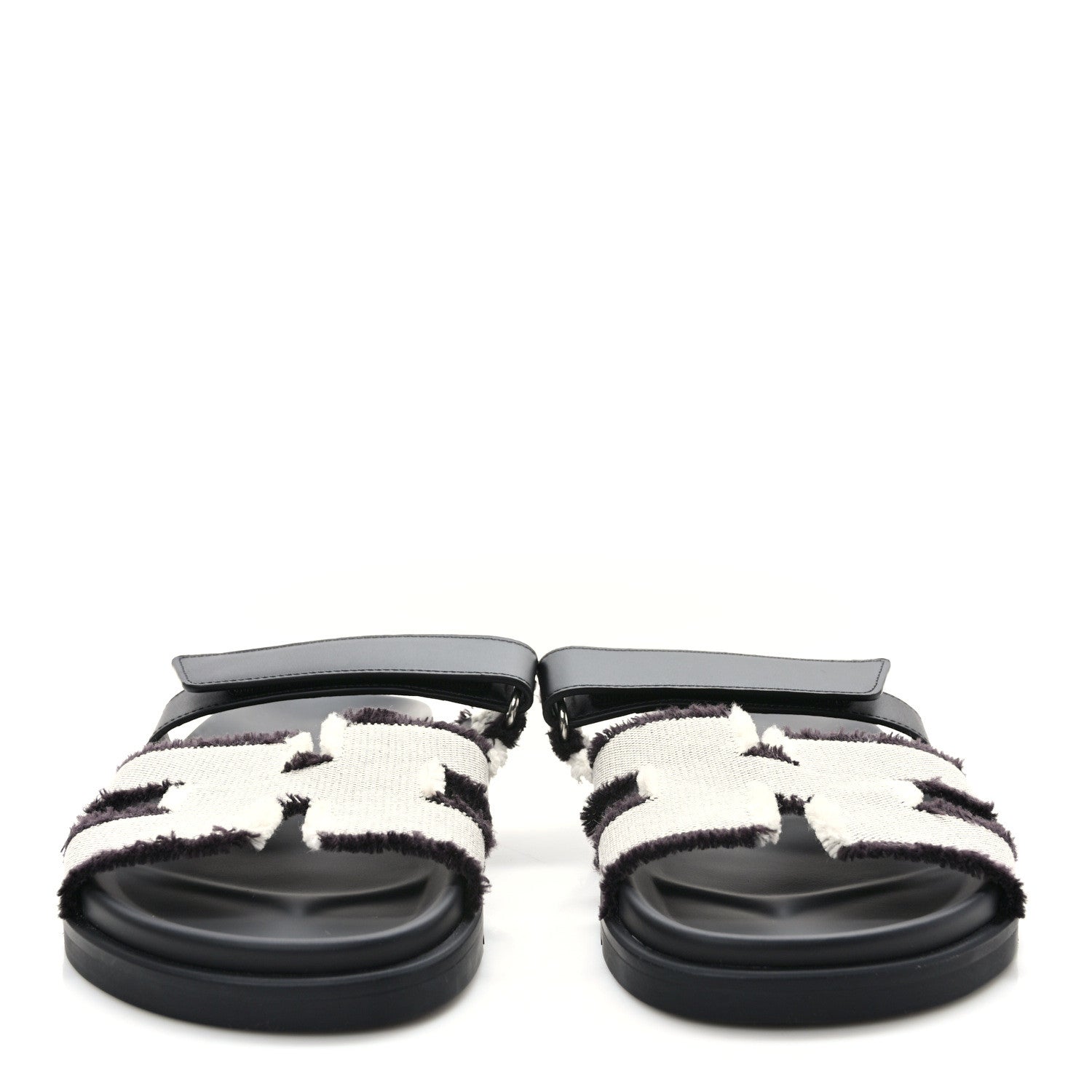 Hermes Techno Fringed H Canvas Caflskin Womens Chypre Sandals 40 Prunoir Black 2 of 8