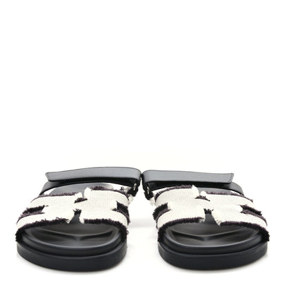 Hermes Techno Fringed H Canvas Caflskin Womens Chypre Sandals 40 Prunoir Black 2 of 8