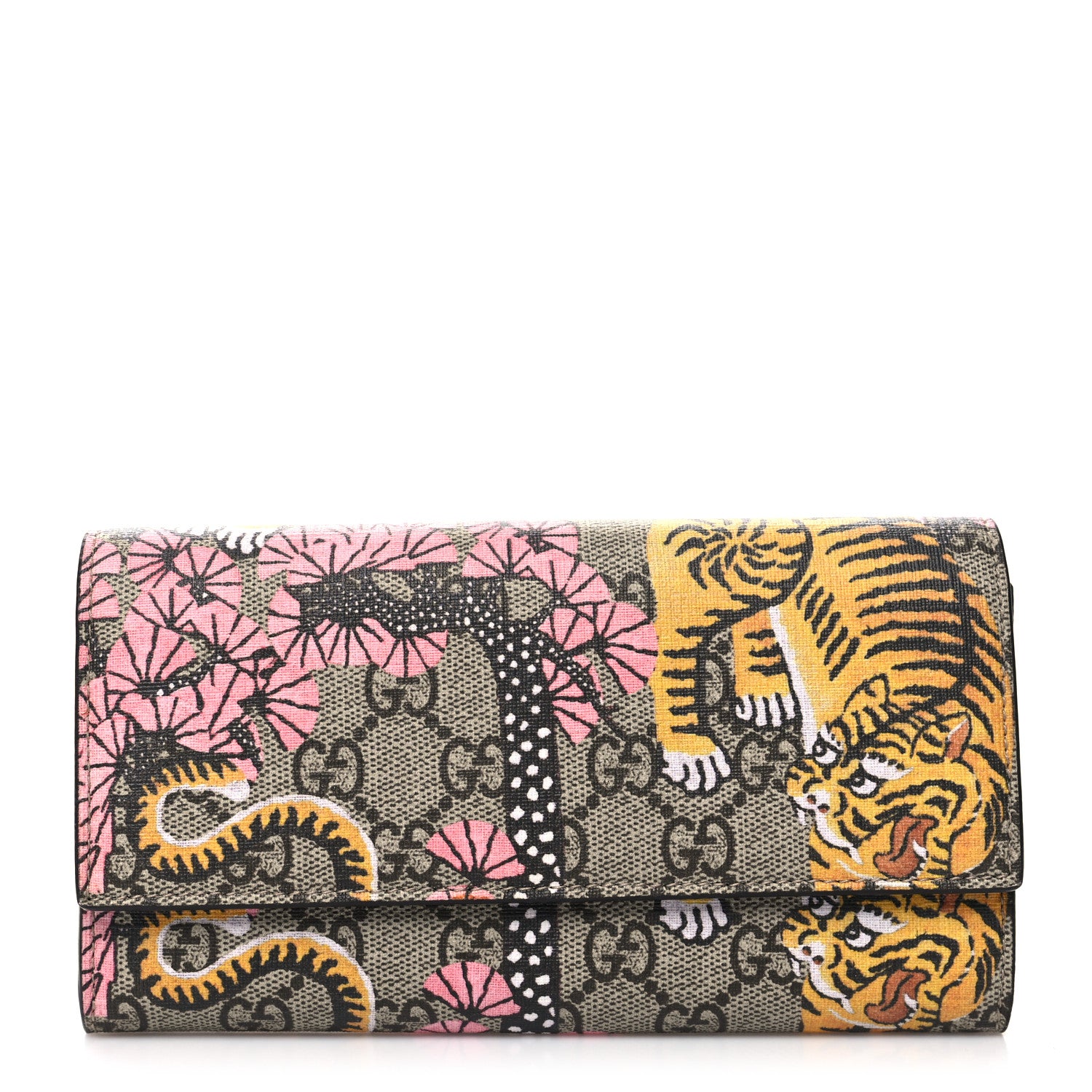 Gucci GG Supreme Monogram Bengal Continental Wallet Beige Pink 1 of 8