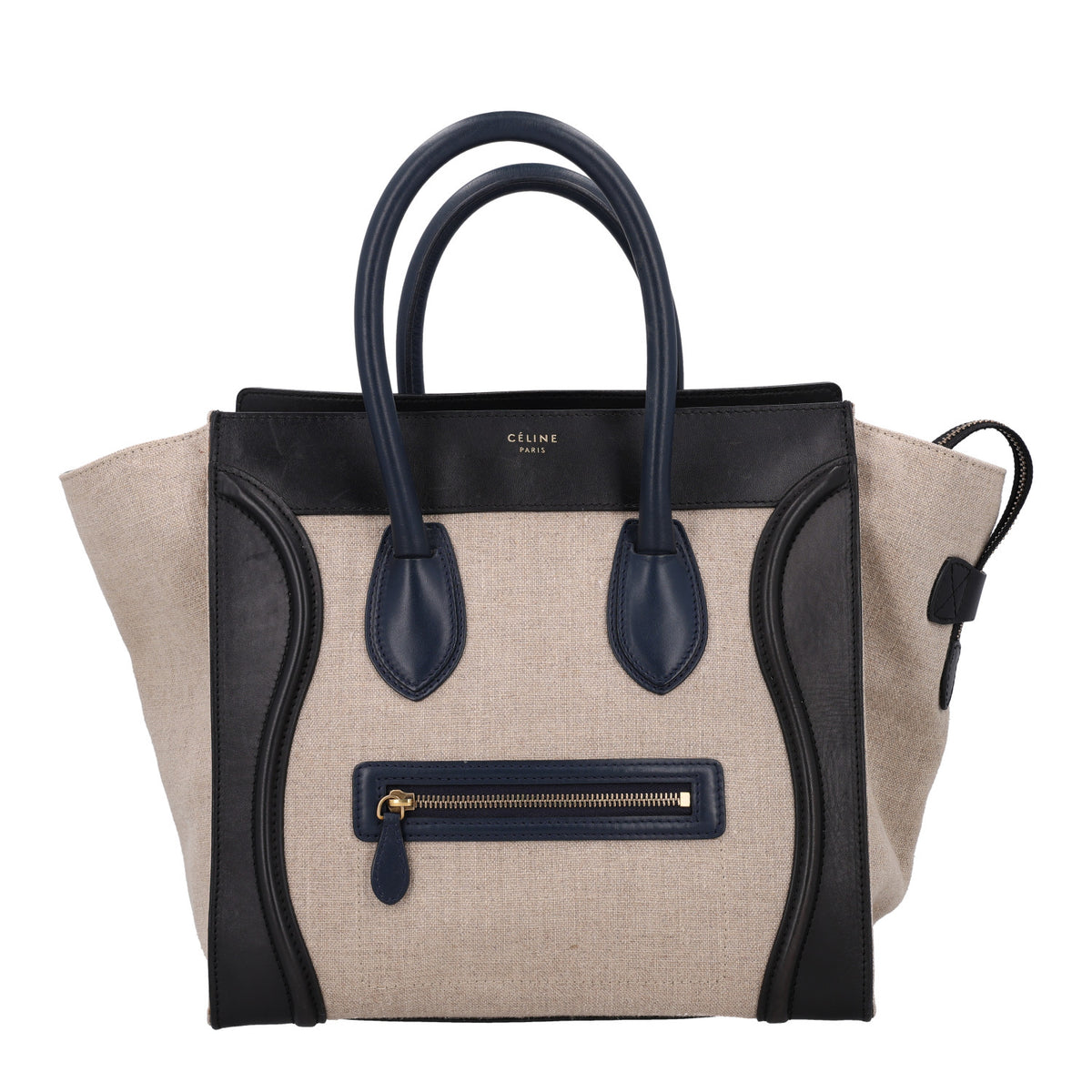 Smooth Calfskin Linen Tricolor Mini Luggage Black Khaki Navy