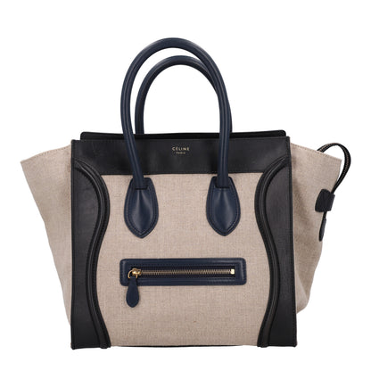 Celine Smooth Calfskin Linen Tricolor Mini Luggage Black Khaki Navy 1 of 10