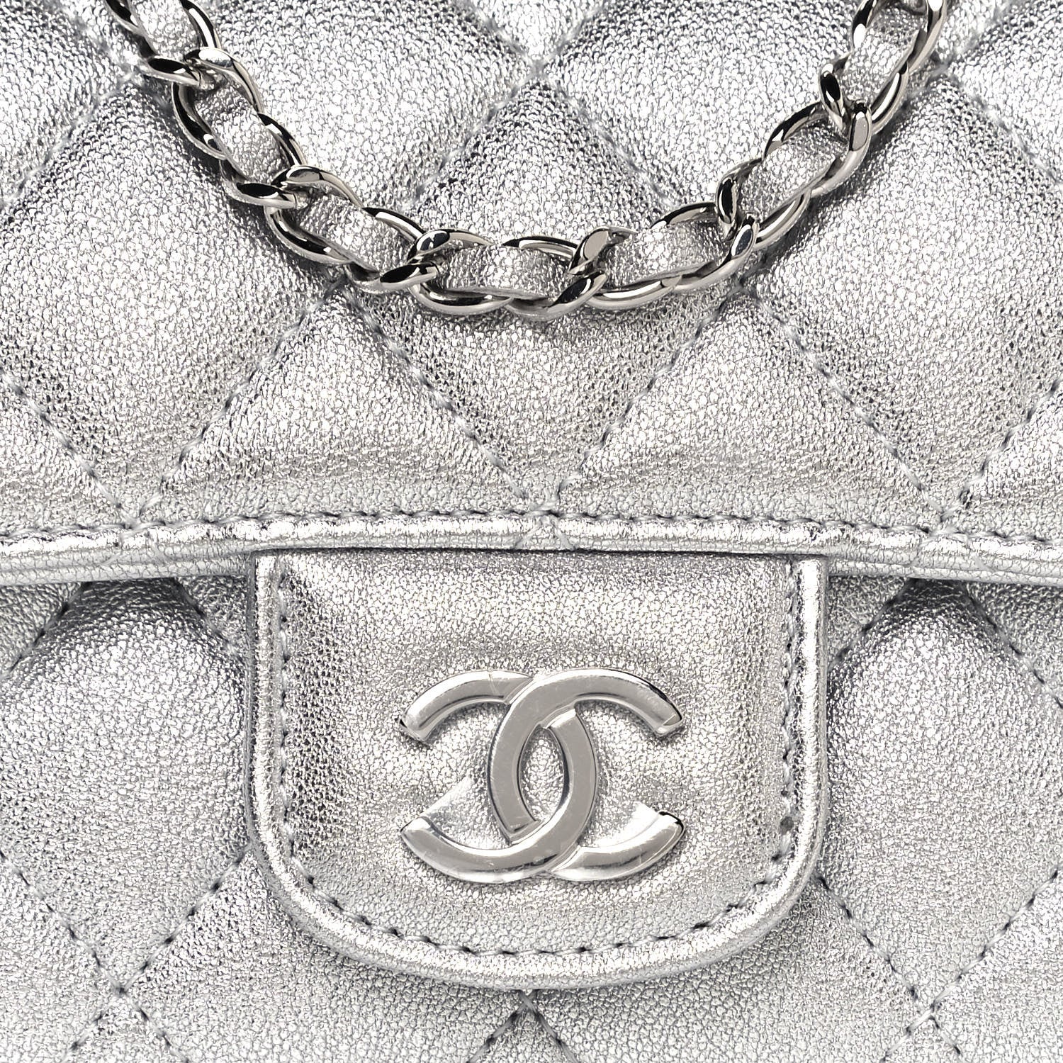 Chanel Metallic Lambskin Quilted Glasses Case With Chain Silver 9 of 14