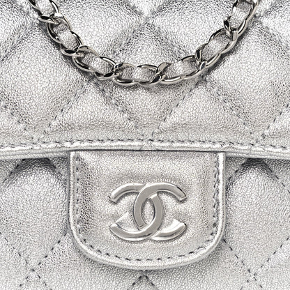 Chanel Metallic Lambskin Quilted Glasses Case With Chain Silver 9 of 14