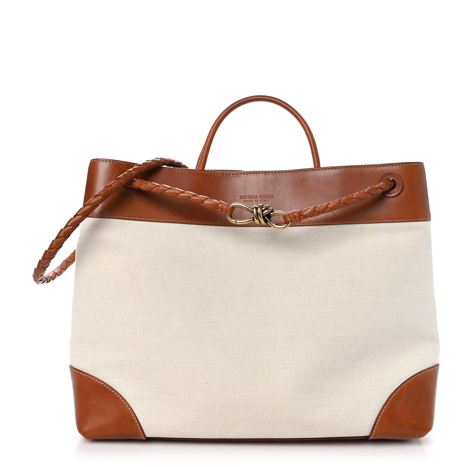 Bottega Veneta Washed Canvas Calfskin Large Andiamo  Natural Light Wood 1 of 10