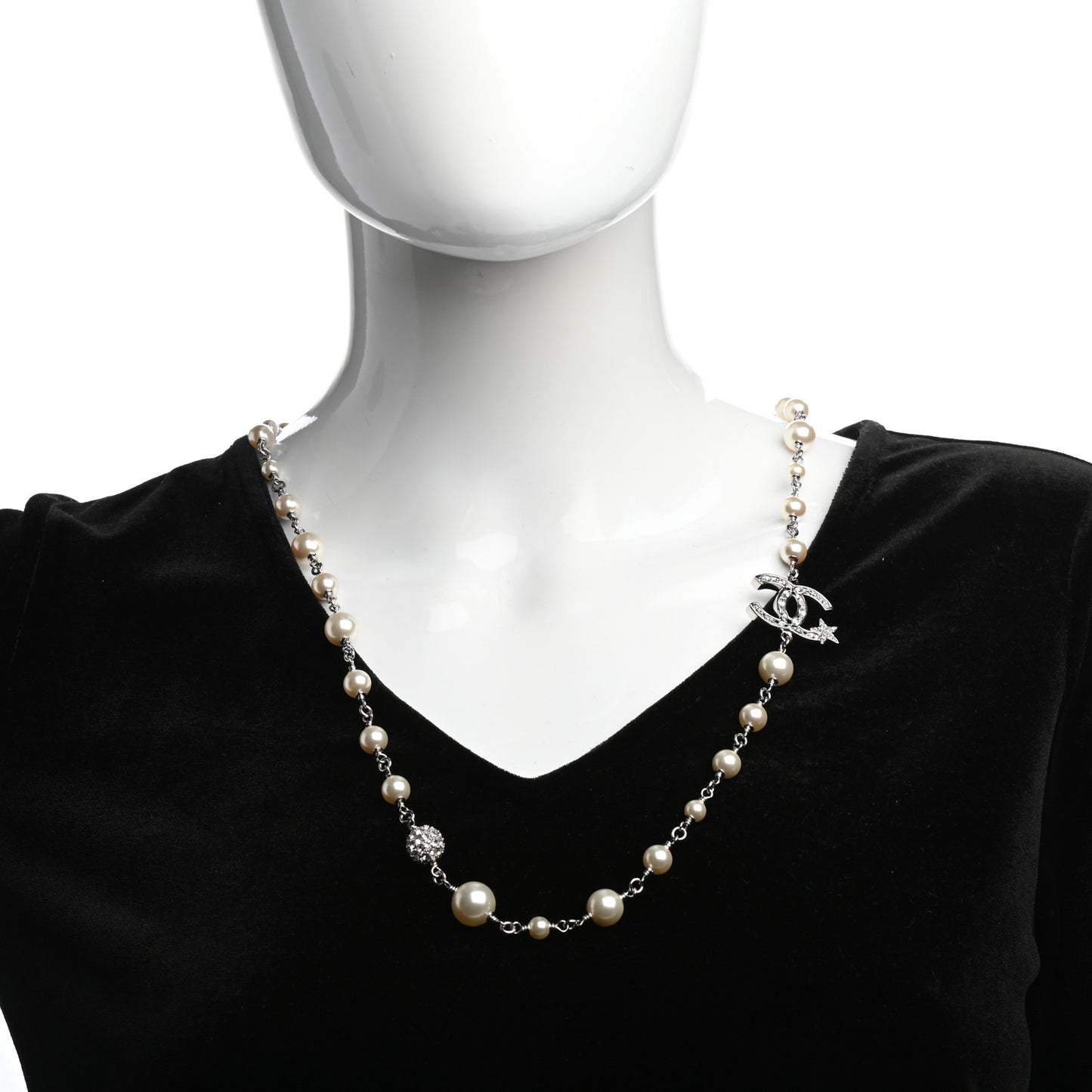 Pearl Crystal CC Starfall Necklace Silver