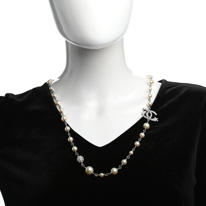 Chanel Pearl Crystal CC Starfall Necklace Silver 2 of 5