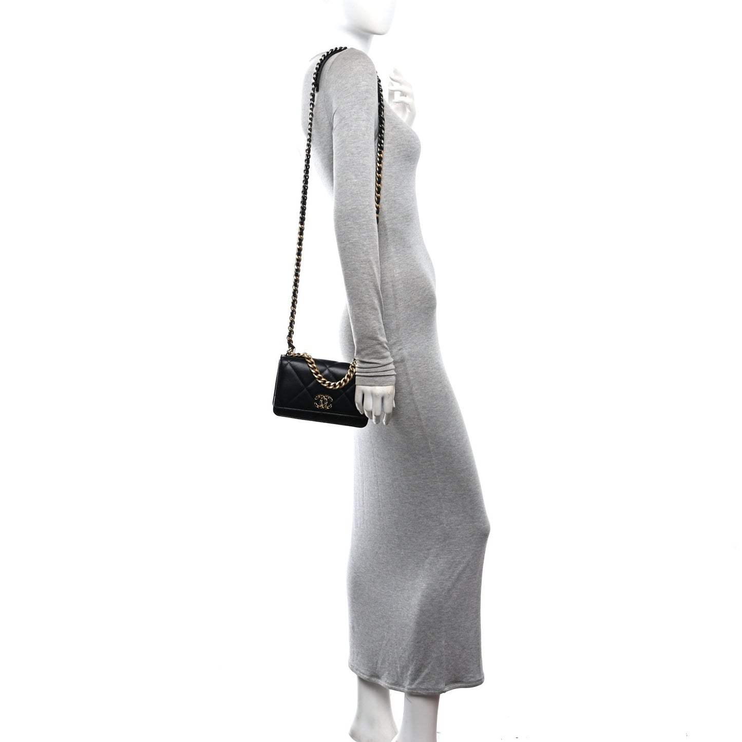 Lambskin Quilted Chanel 19 Wallet On Chain WOC Black