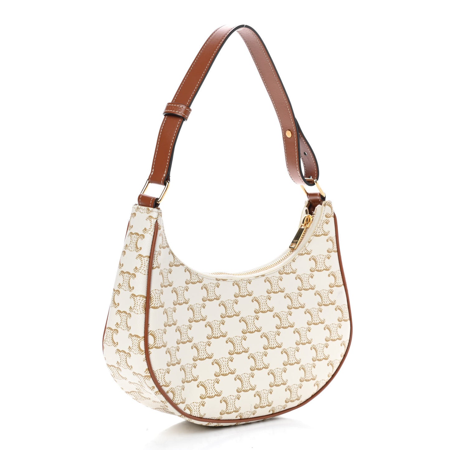 Canvas Calfskin Ava Triomphe Shoulder Bag White