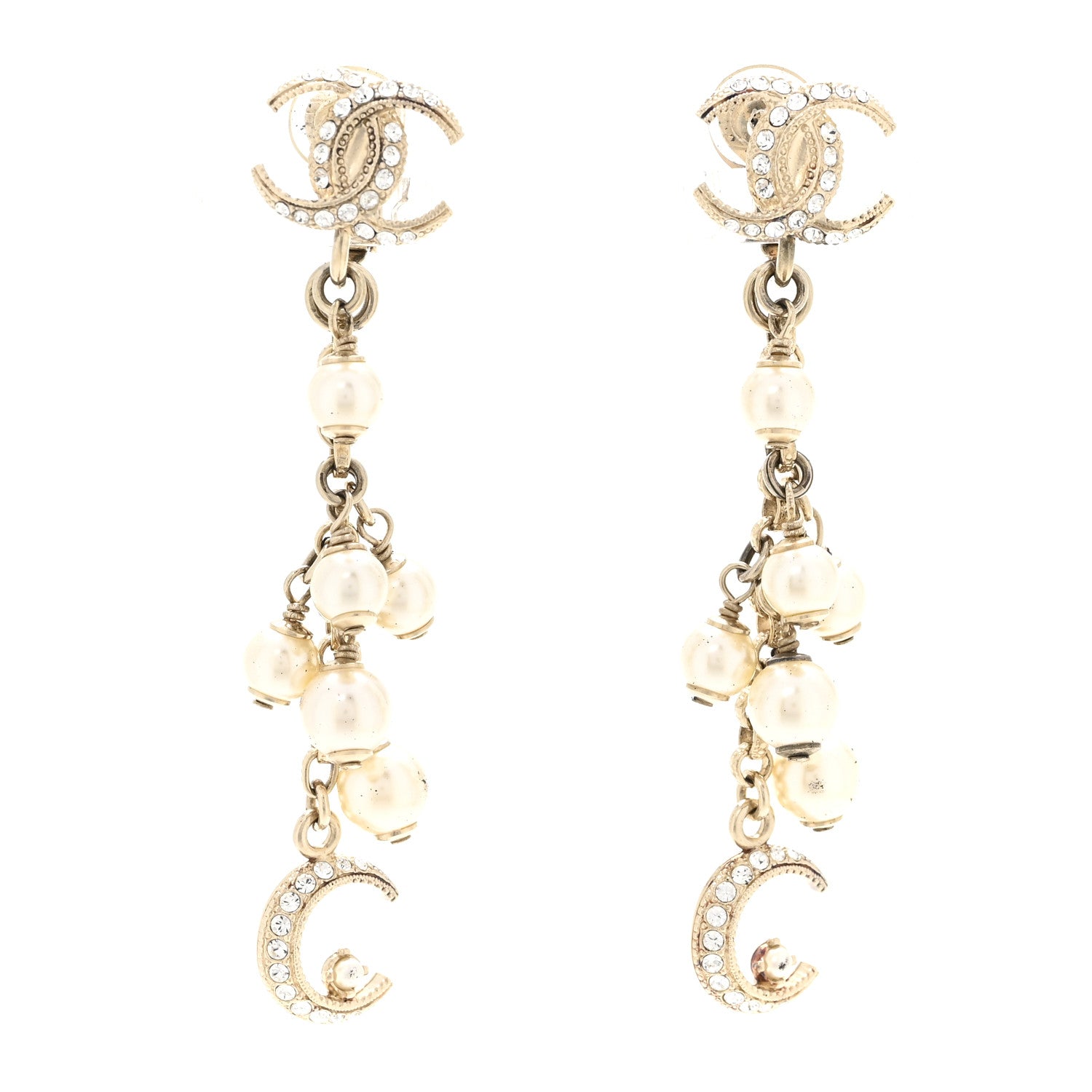 Chanel Metal Pearl CC Moon Clip On Earrings Gold 1 of 5