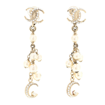 Chanel Metal Pearl CC Moon Clip On Earrings Gold 1 of 5