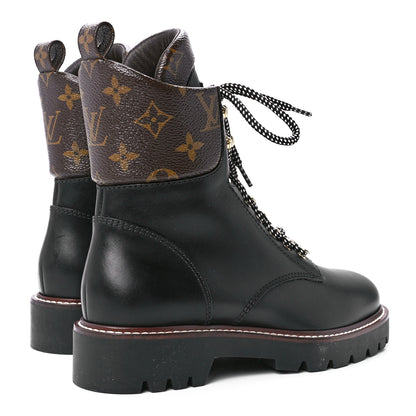 Louis Vuitton Calfskin Monogram Territory Flat Ranger Boots 37.5 Black 4 of 8