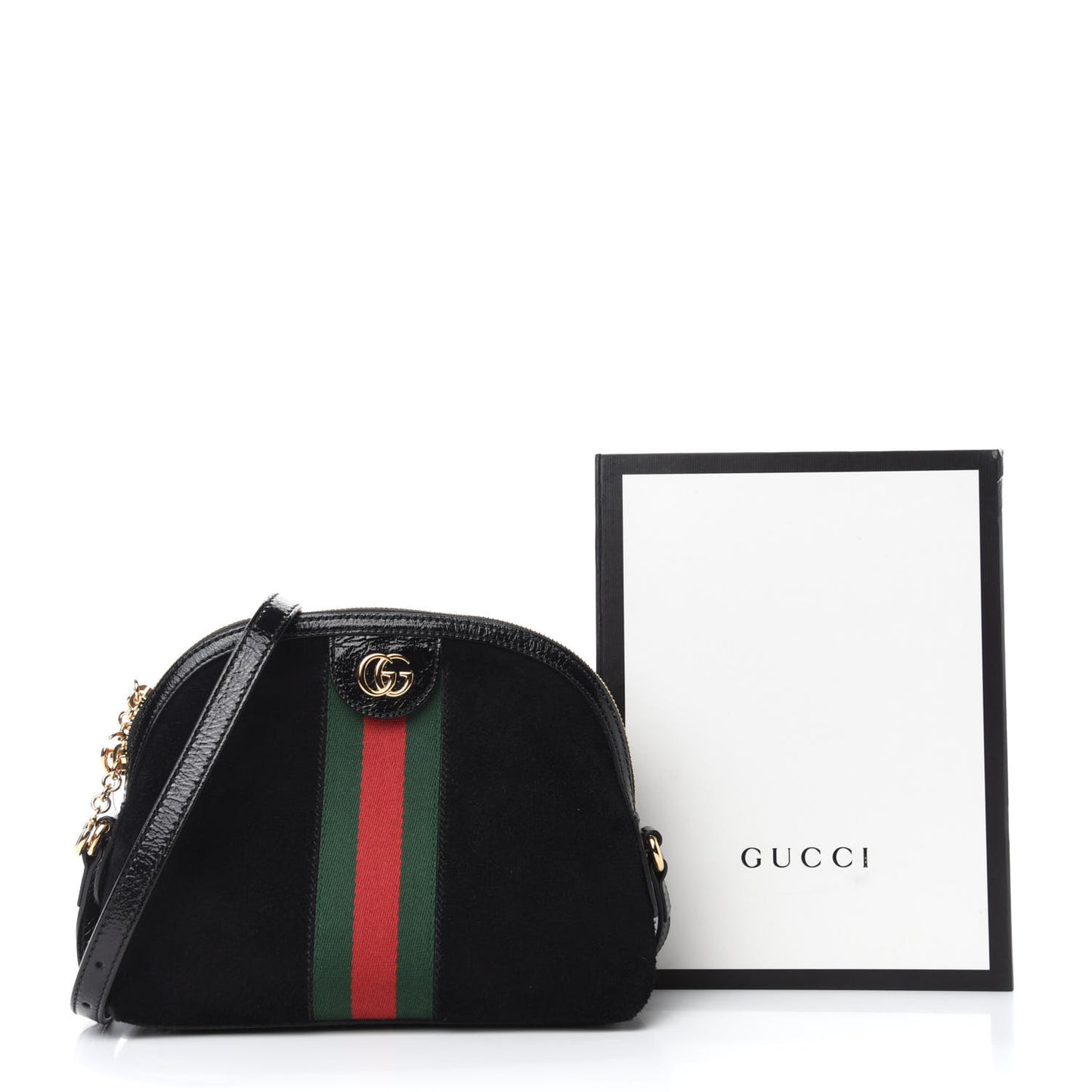 Suede Patent Web GG Small Ophidia Dome Shoulder Bag Black