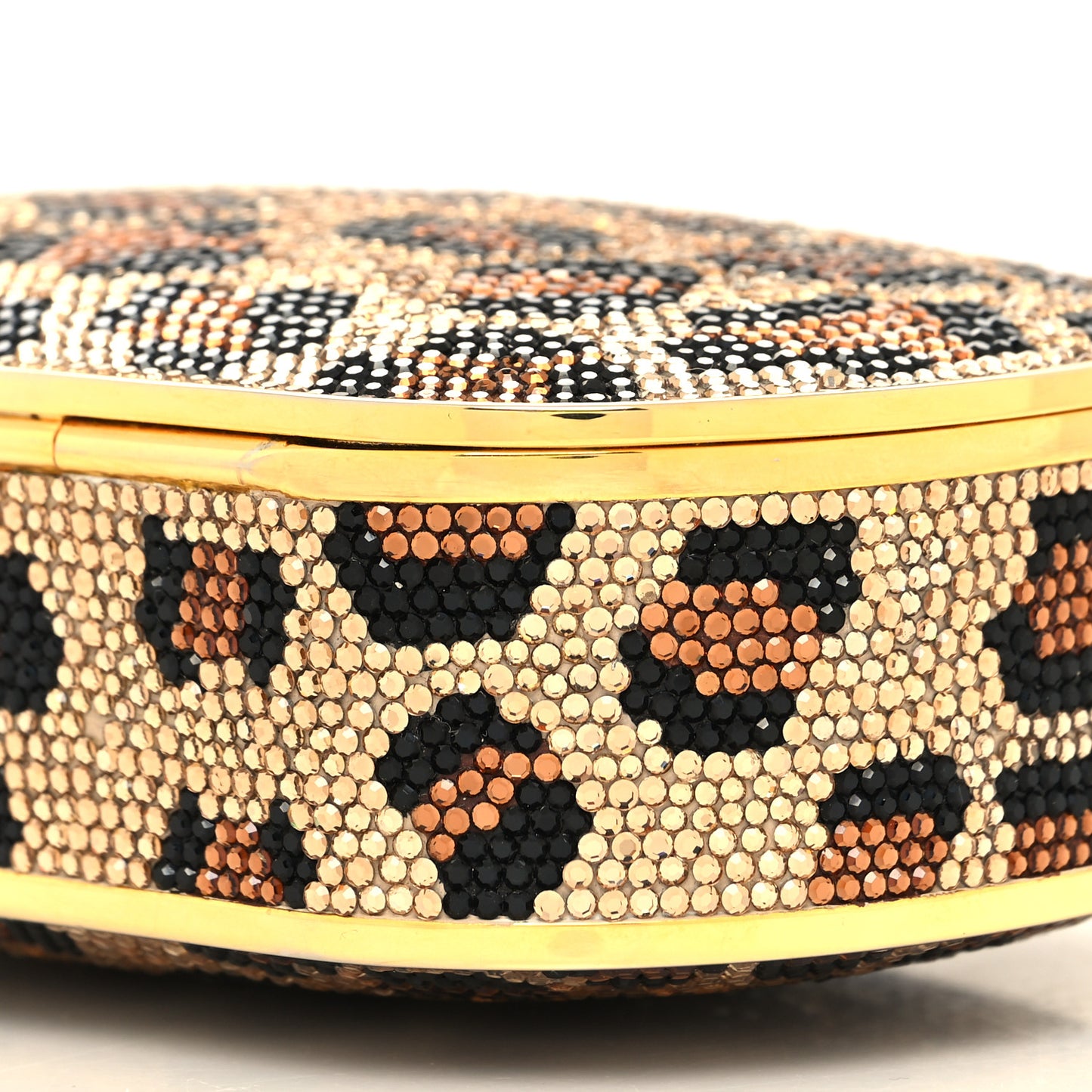 Crystal Minaudiere Leopard Clutch Black Brown