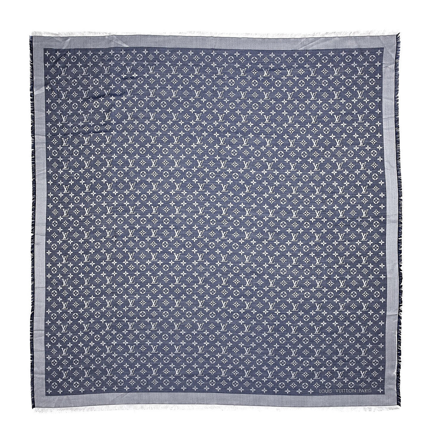 Silk Wool Monogram Denim Shawl Blue